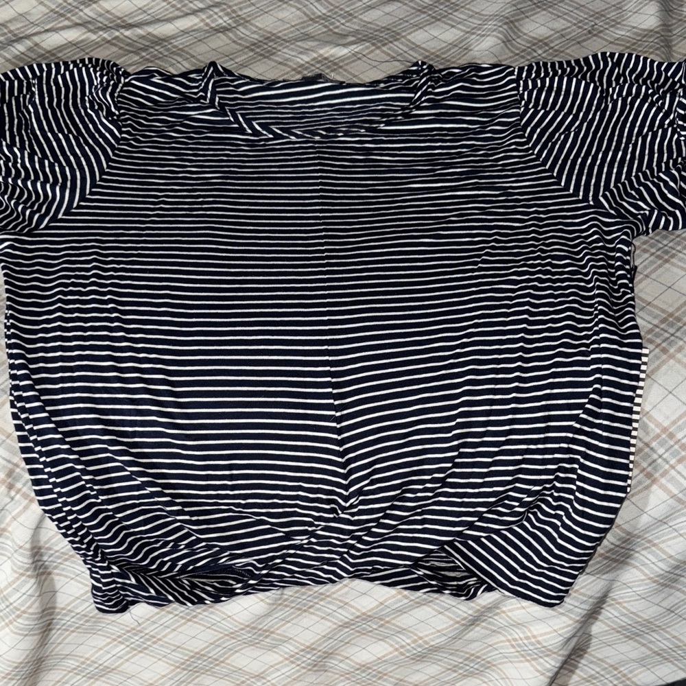 Haute Monde Navy and White Striped Short Sleeve Top